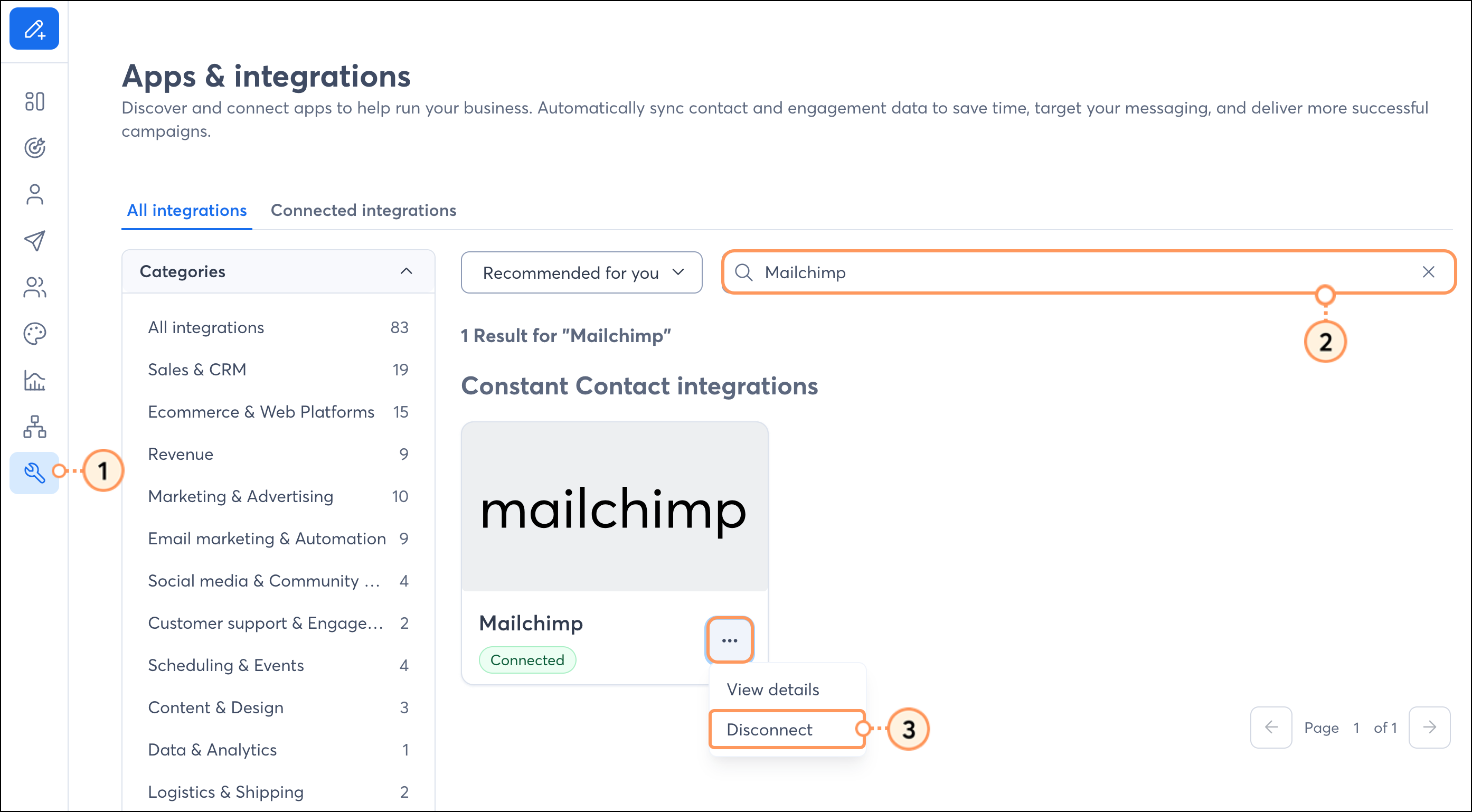 Expanded three-dot menu and Disconnect button