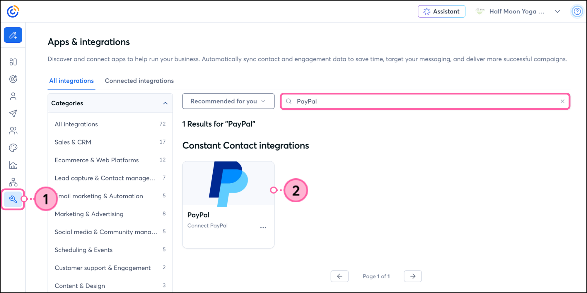 The PayPal Integrations card