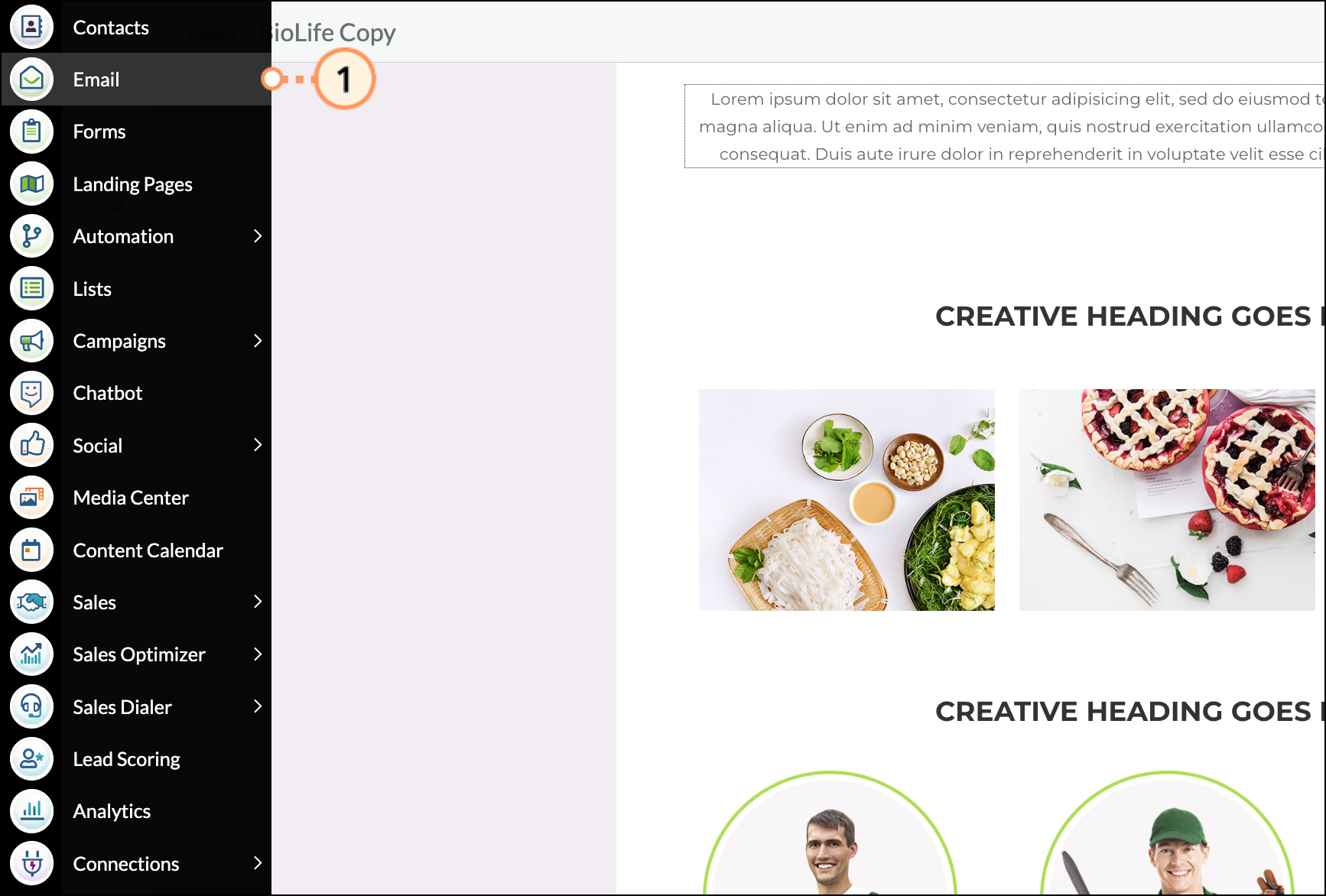 Email in the left-side navigation menu