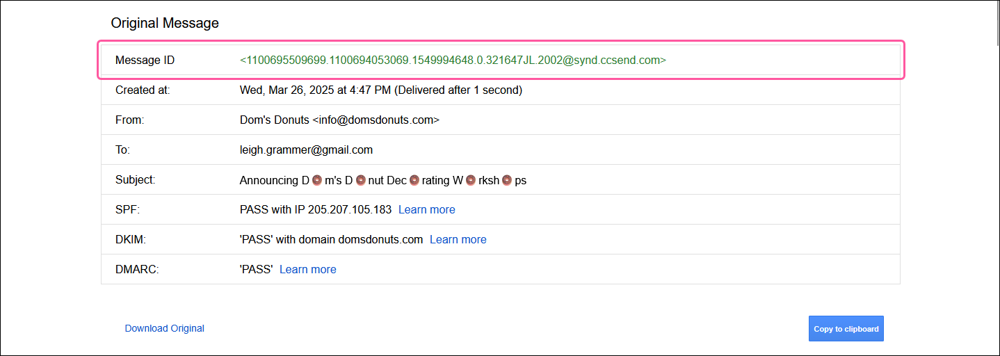 Gmail Original Message with Message ID