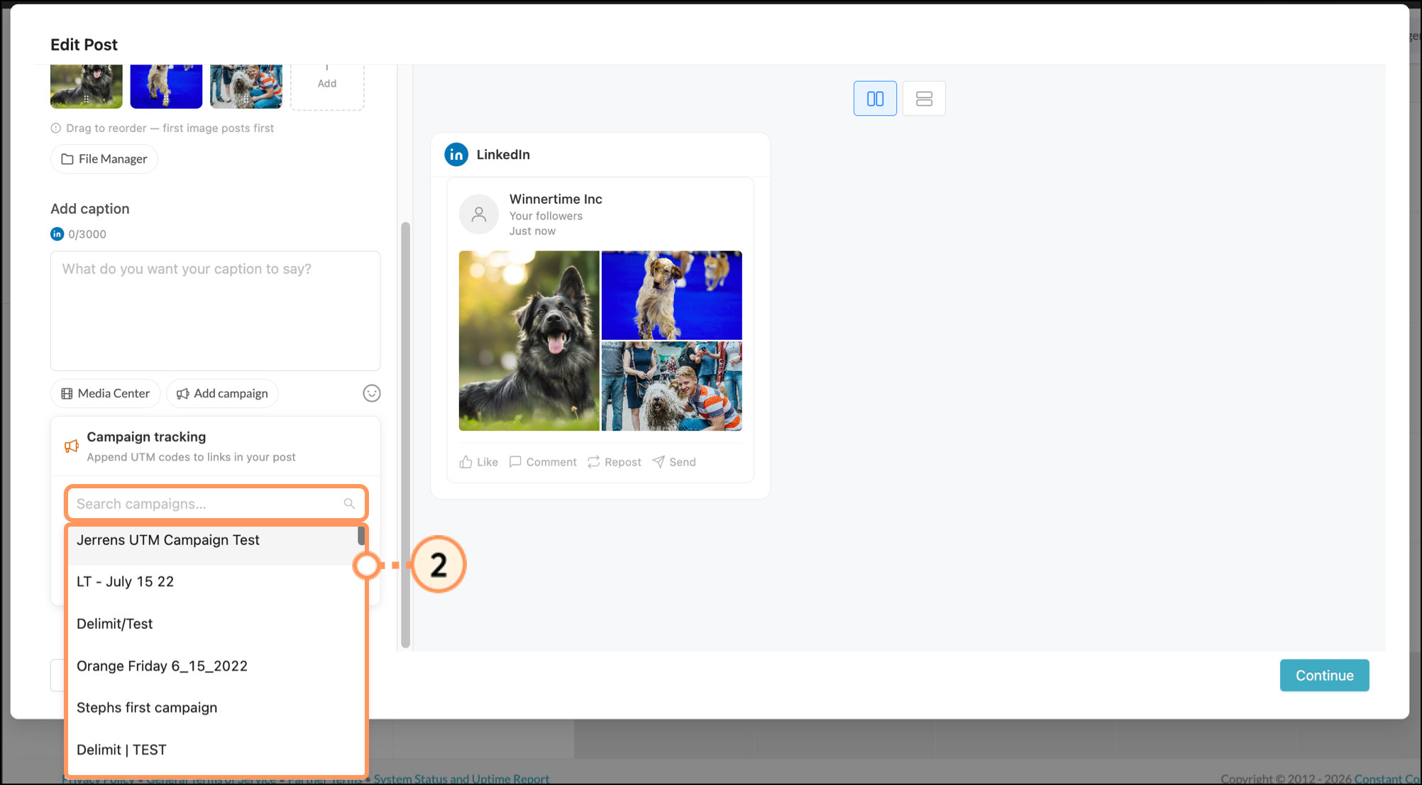 Add Campaign dropdown menu open