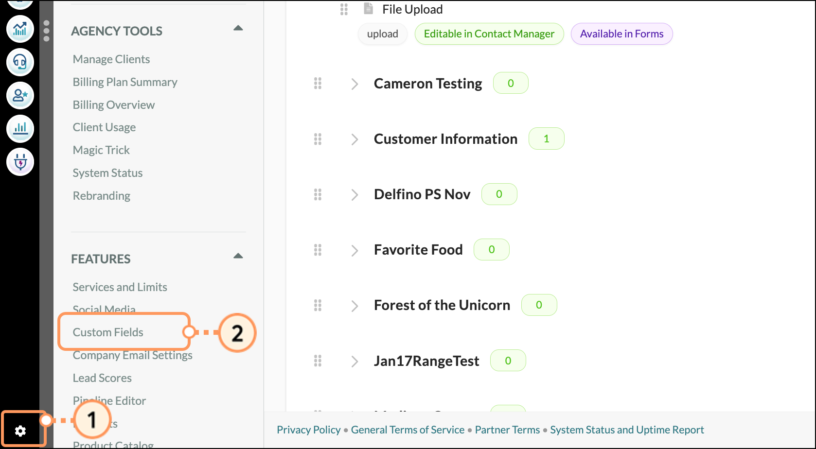 Custom Fields in Settings