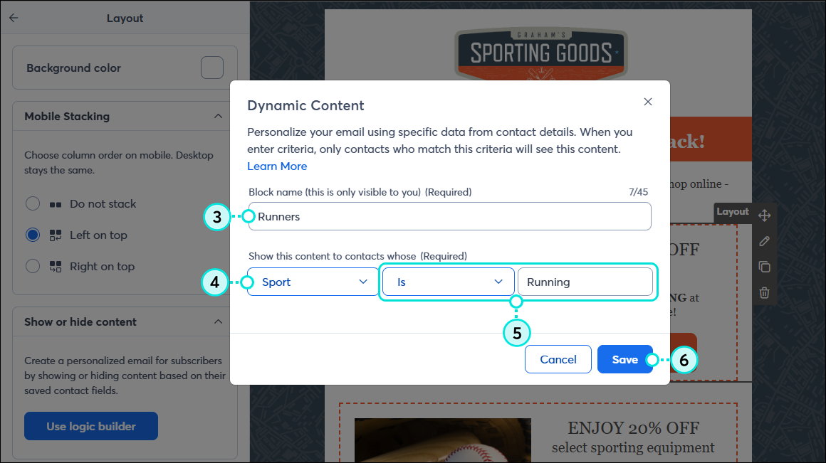 Dynamic Content criteria and Saved button