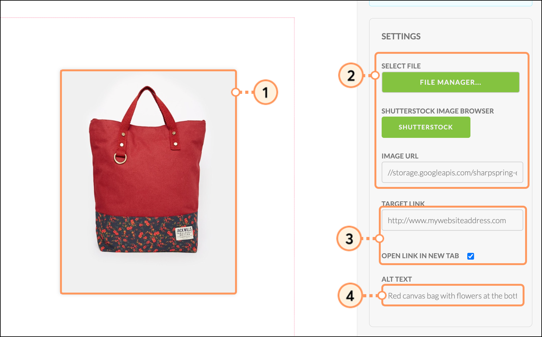 Selected image and image editing options on the right side
