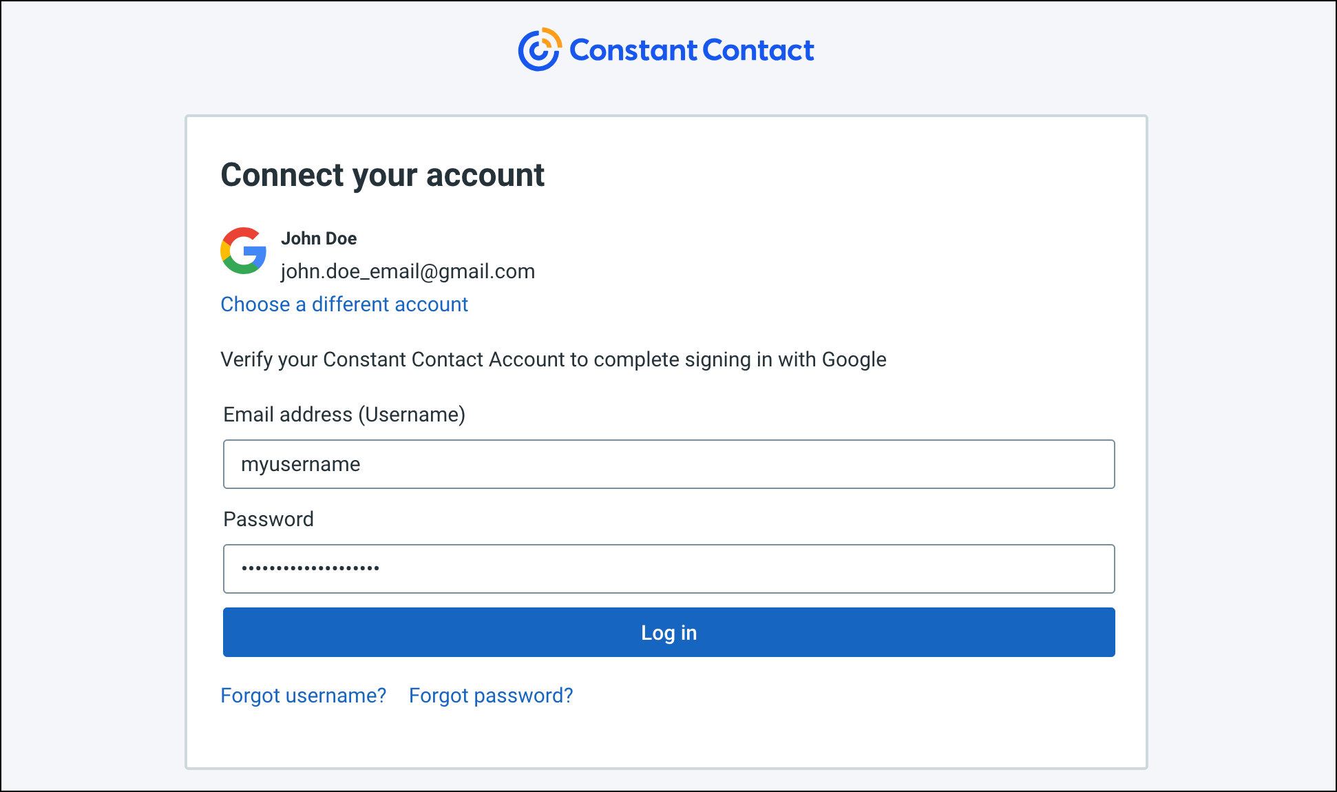 Connect your account page Connect your account page
