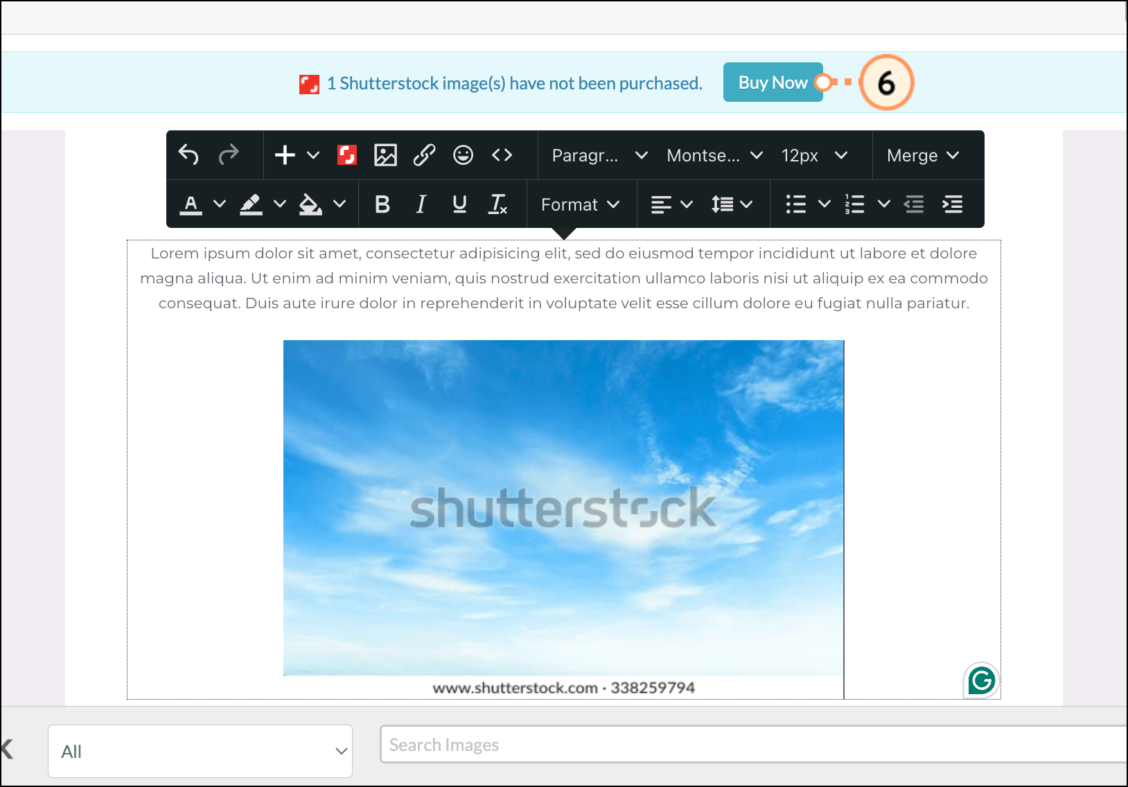Notification bar at the top of the editor with Buy Now button