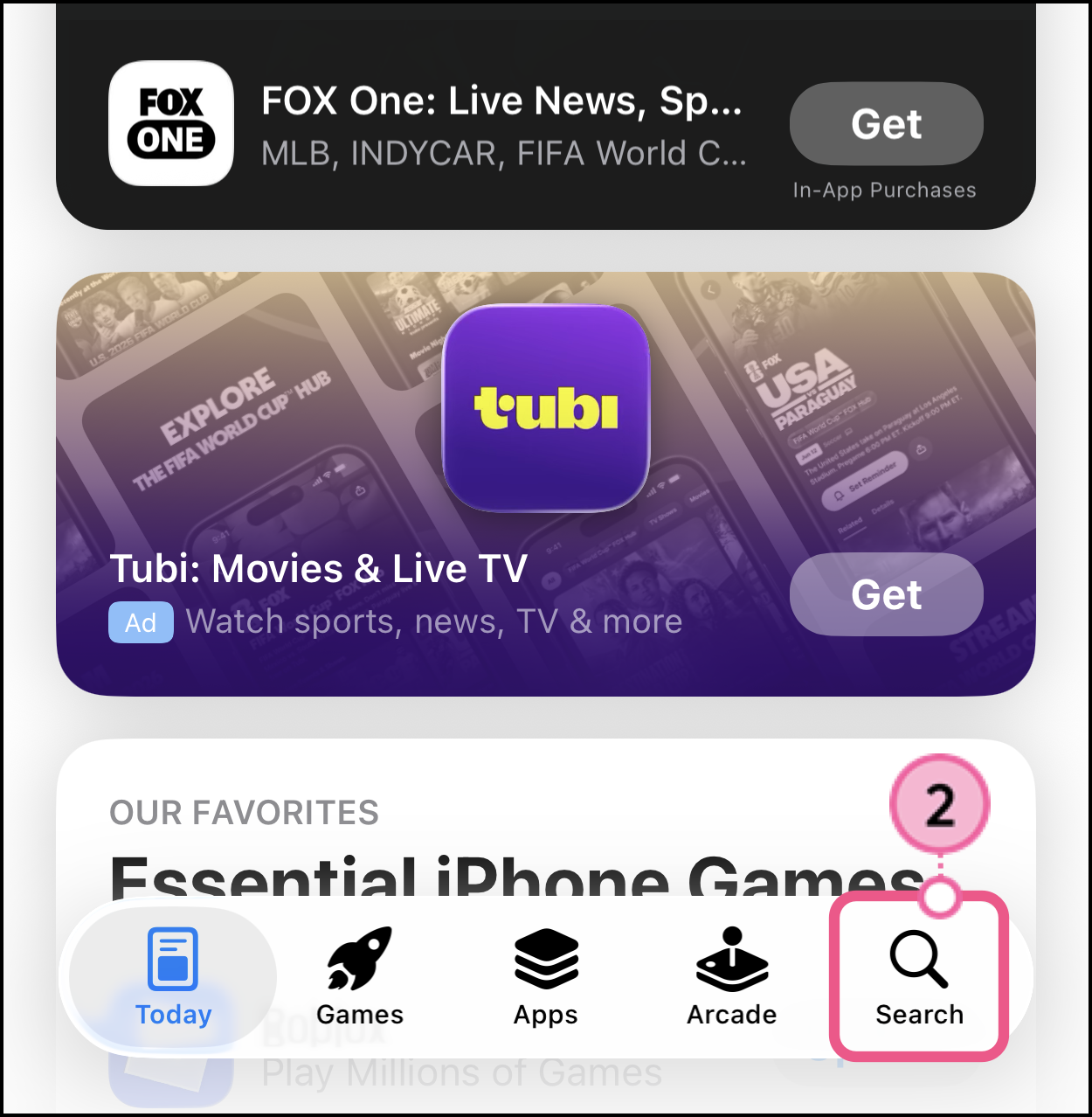 Magnifying glass search icon in the bottom of the navigation bar
