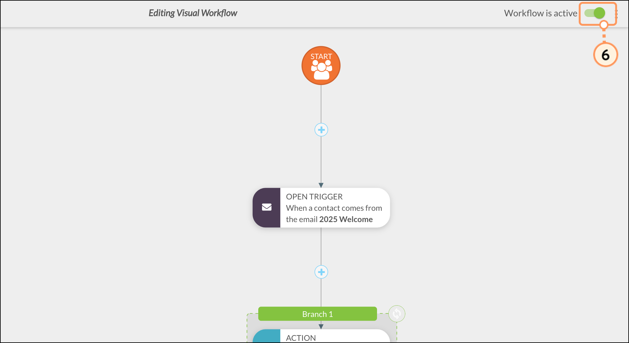 Active toggle in top right corner of the workflow page Active toggle in top right corner of the workflow page