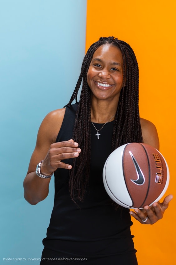 Image of Tamika Catchings holding a basketball