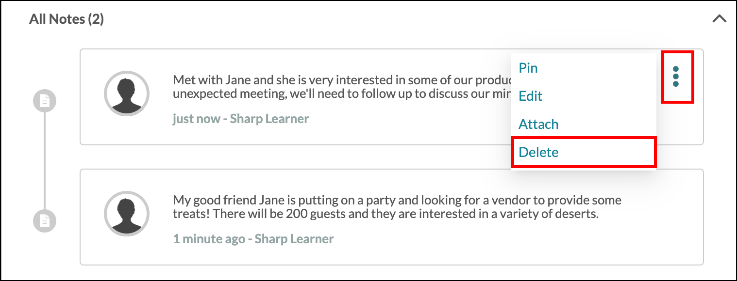 Options menu Delete button