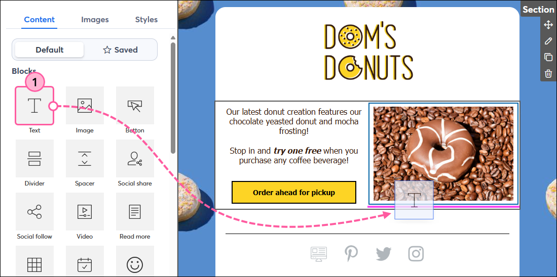 Drag-and-drop a Text block under an image