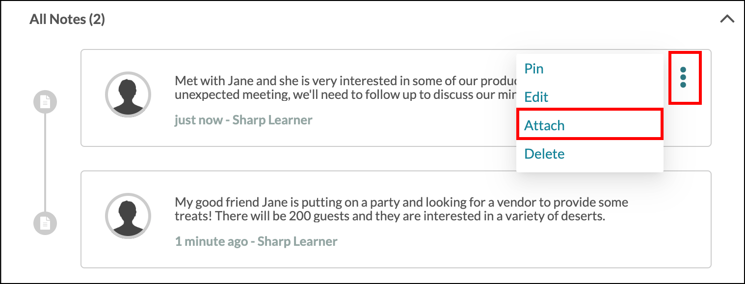 Options menu Attach button