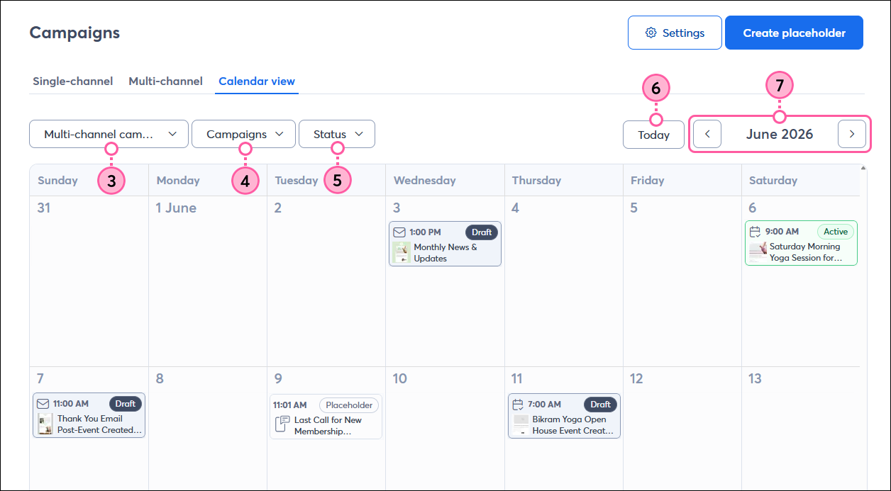 Campaigns Calendar View with filters
