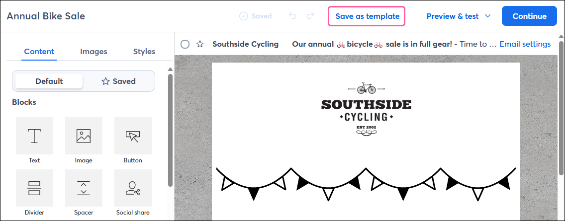 Save as template button in email editor Save as template button in email editor