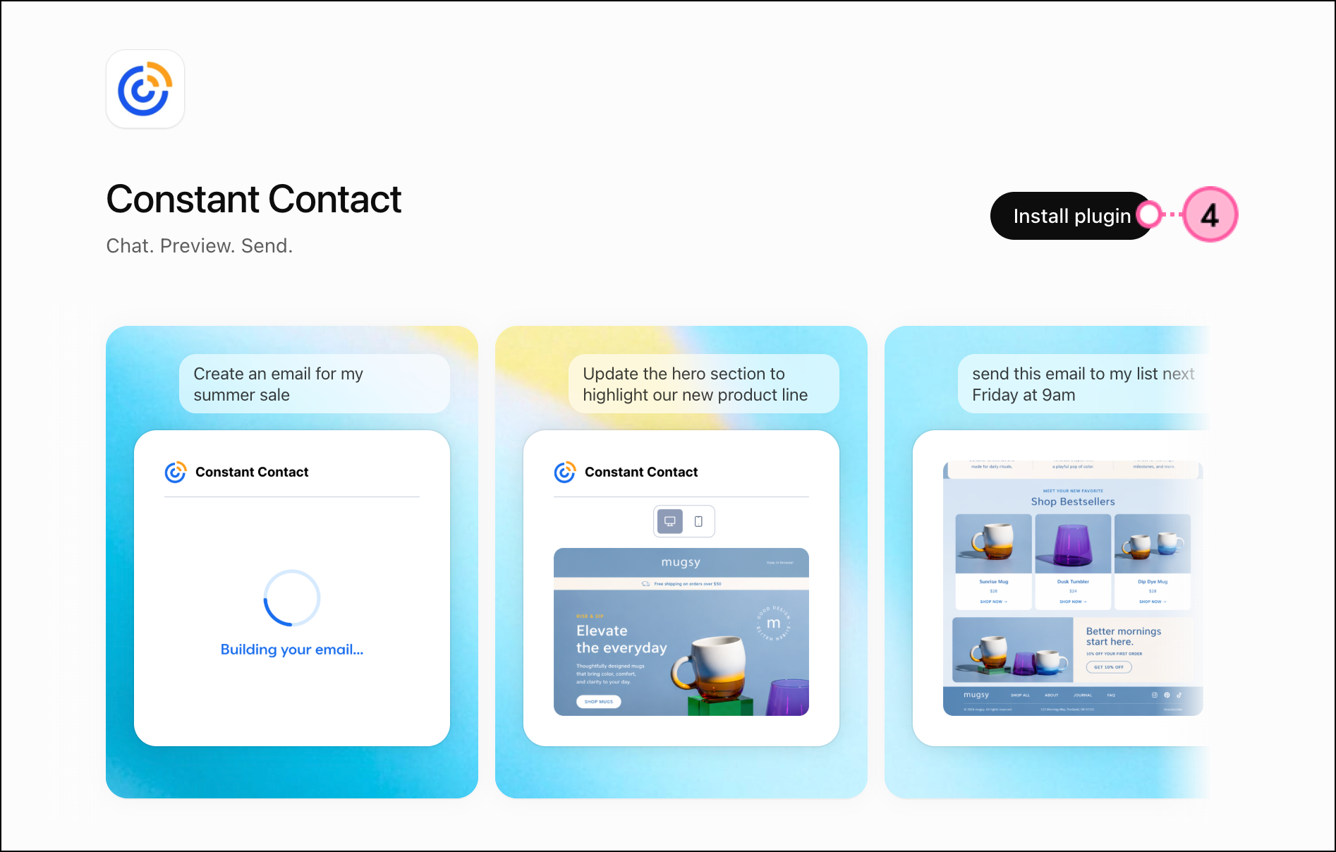 Constant Contact app overview and black Connect button