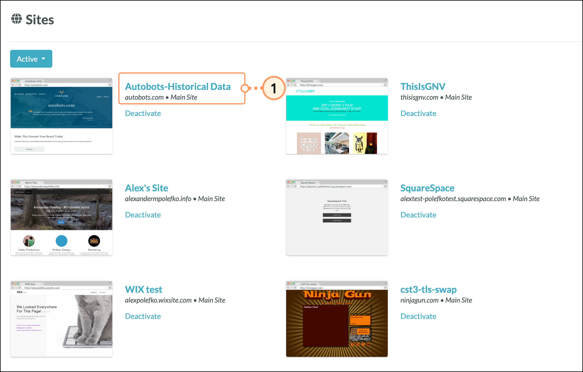 The name of the landing page in the Sites section