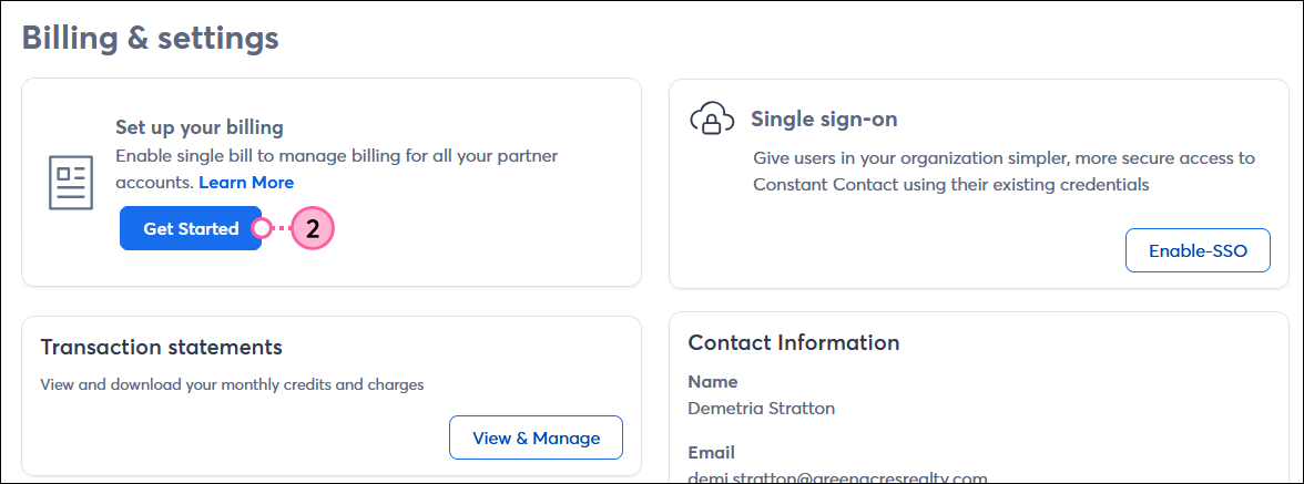 Set up your billing section, and Get Started button