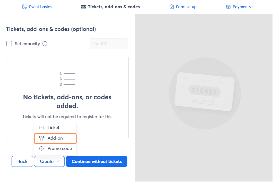 Create a new add on for your event