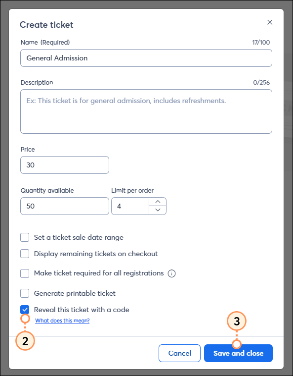 Set ticket to be revealed with a code