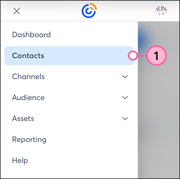 Mobile web menu with Conatacts option selected