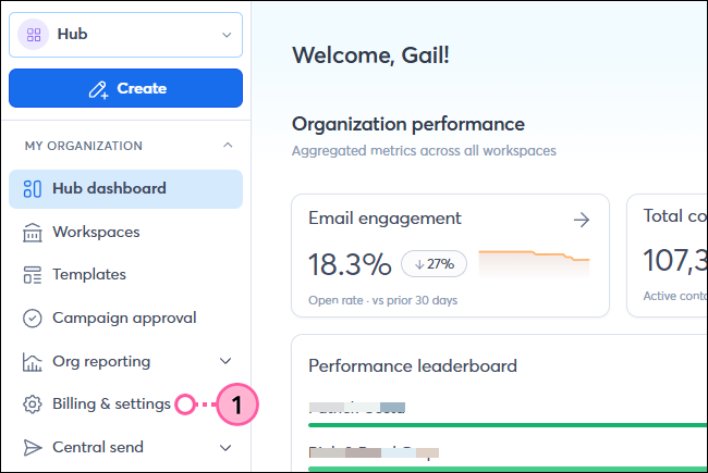 Teams account left navigation Billing and settings option