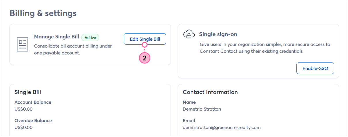 Manage Single Bill section with Edit Single Bill button