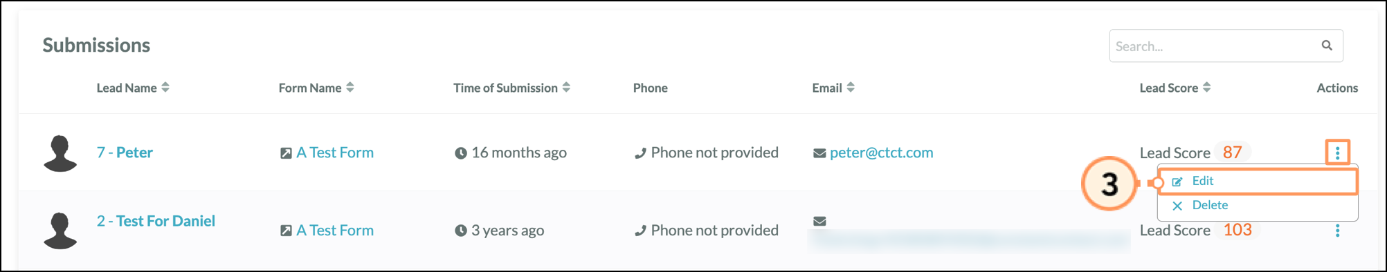 Edit in the submission entry action menu