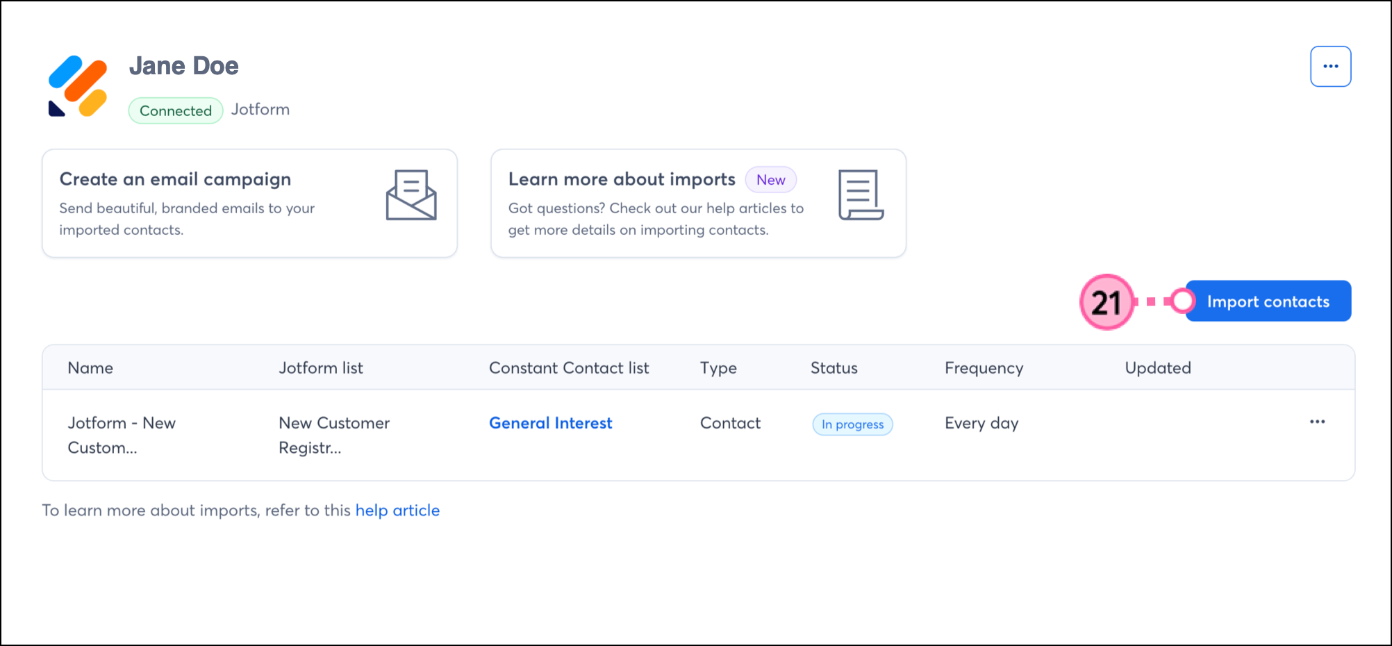 Blue Import Contacts button to restart the process