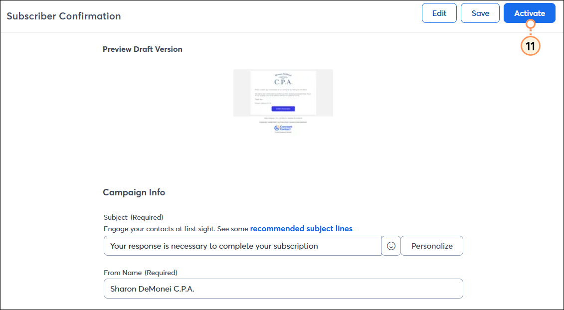 Preview Draft Version with Activate button