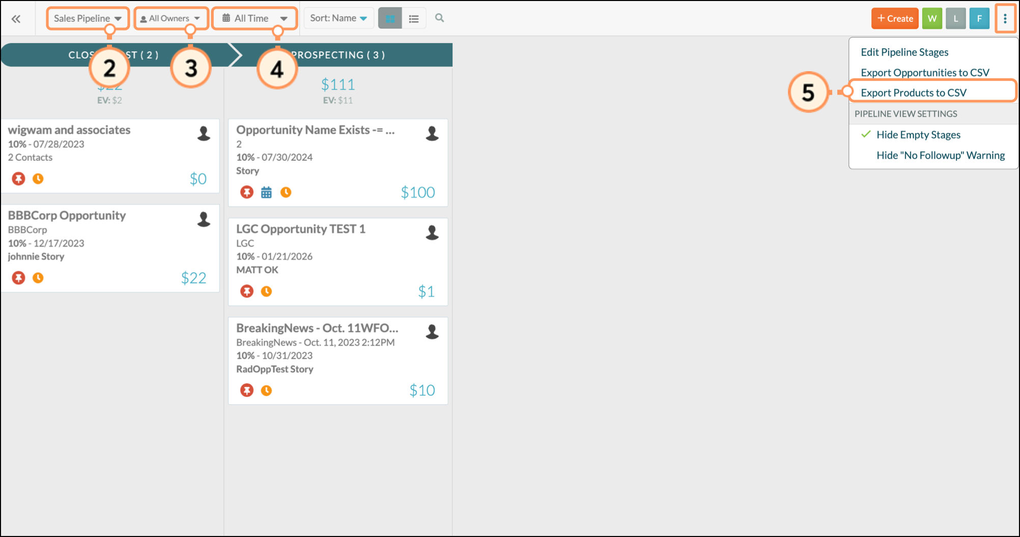 Click Export Products to CSV from the dropdown menu Click Export Products to CSV from the dropdown menu