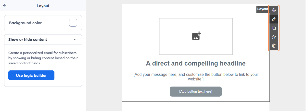 Layout with editing controls and left-hand panel expanded