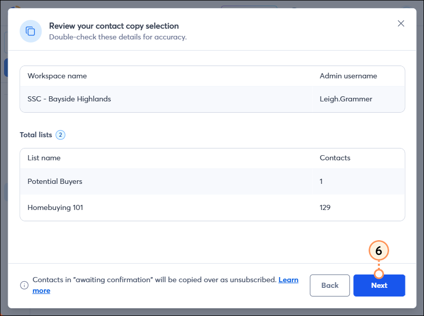 Review selections and click copy button
