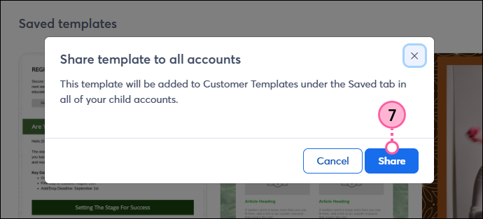Share template to all accounts overlay with Share button