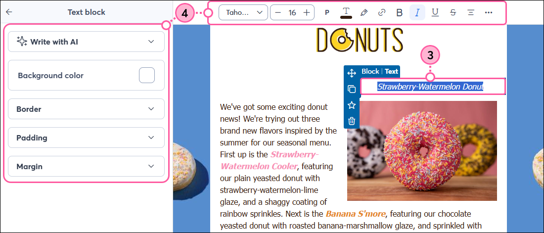 Image caption with text toolbar options