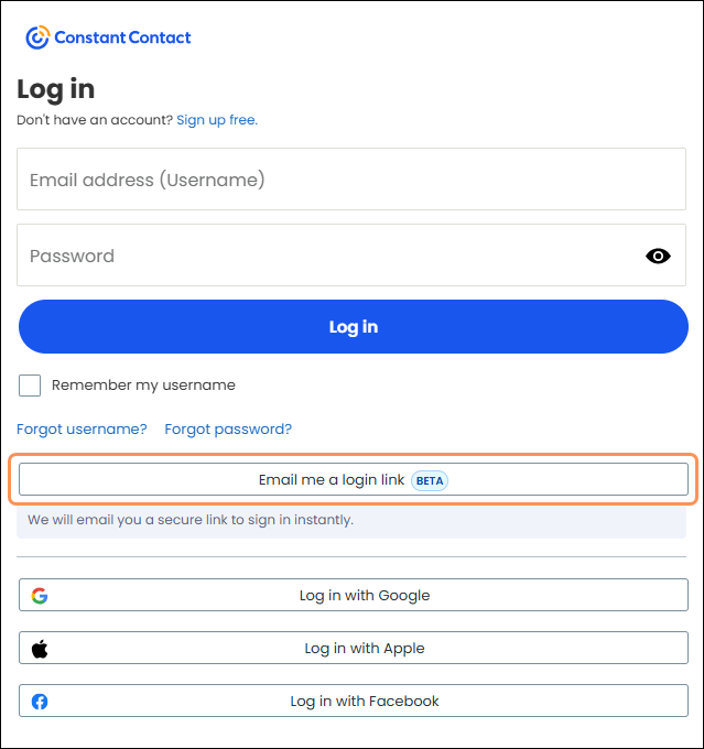 Login page with Email Me a Login Link button