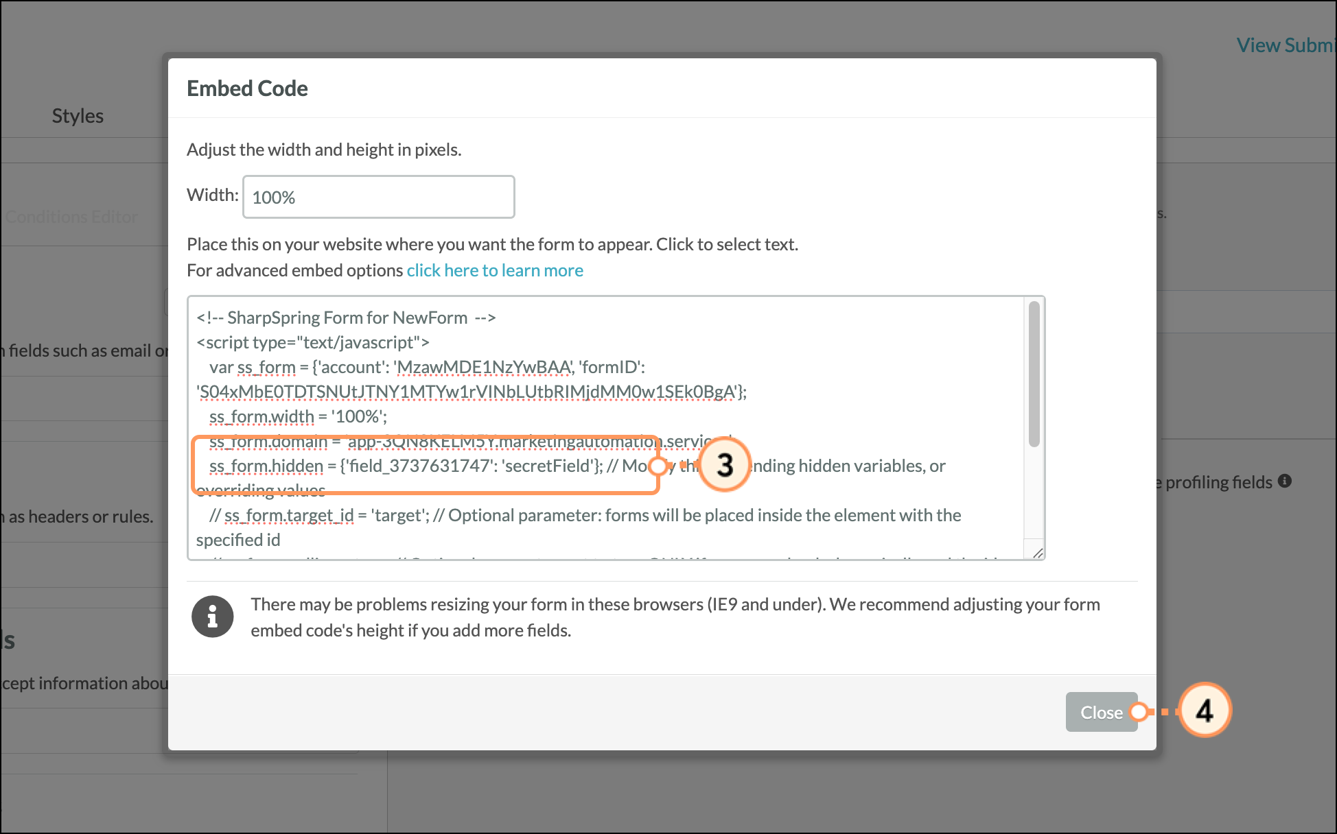 Modified ss_form.hidden code to include custom field information
