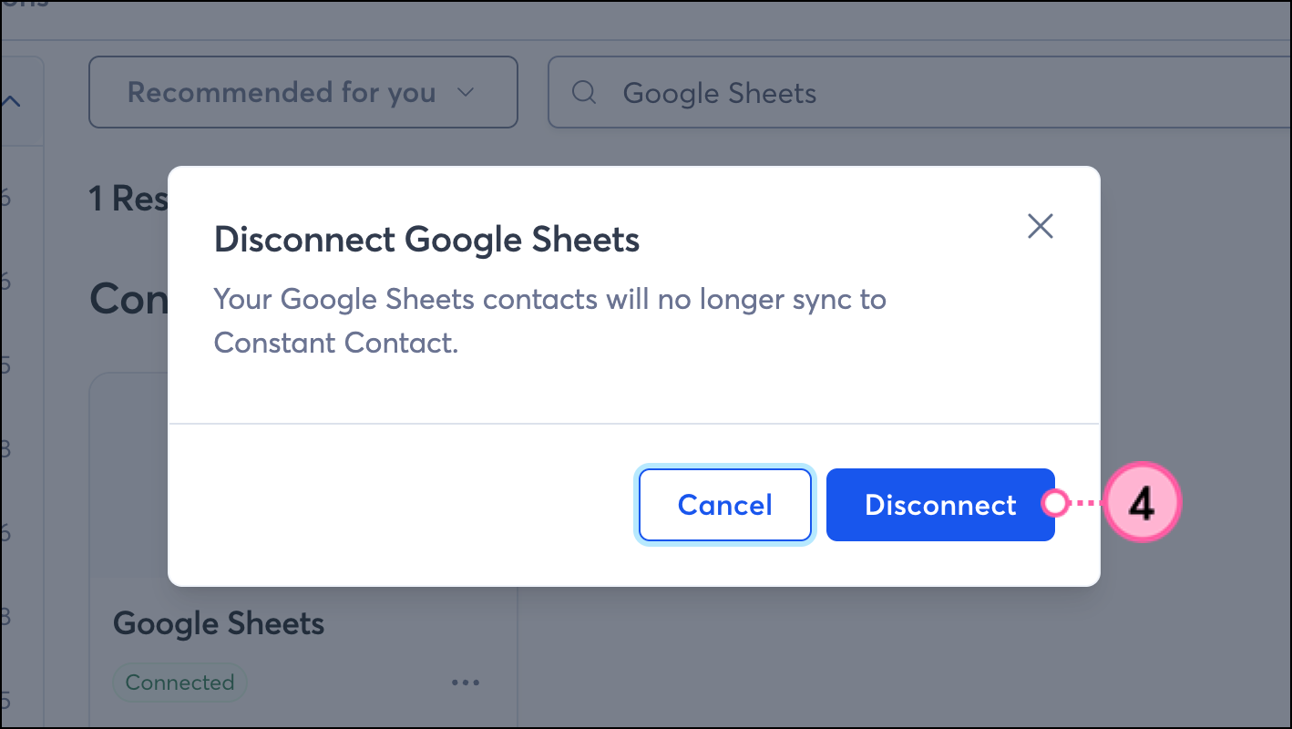 Disconnect confirmation pop-up with Disconnect button