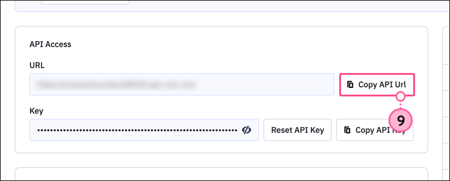 Copy API URL button on the ActiveCampaign developer page