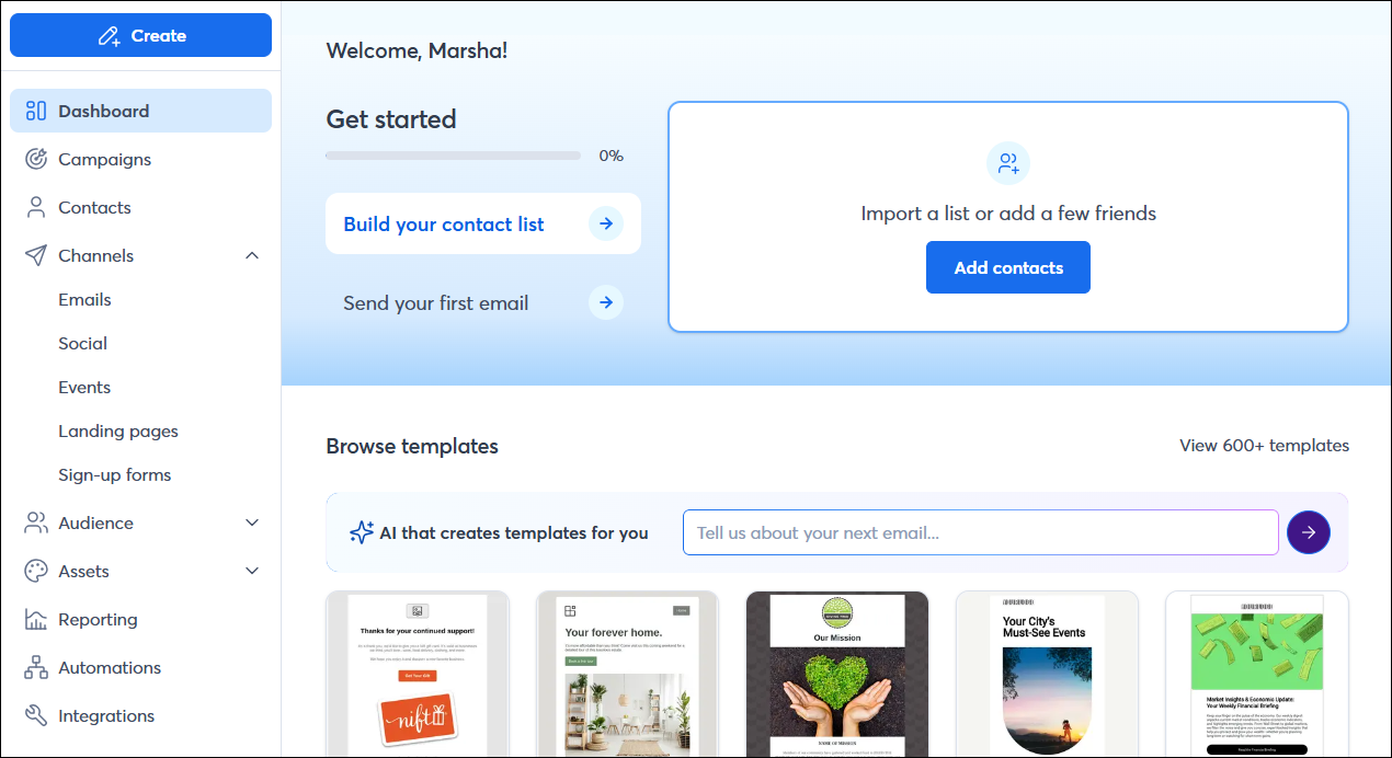 Getting started recommendations on homepage