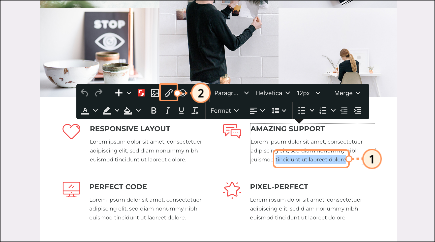 Classic email editor text editing toolbar
