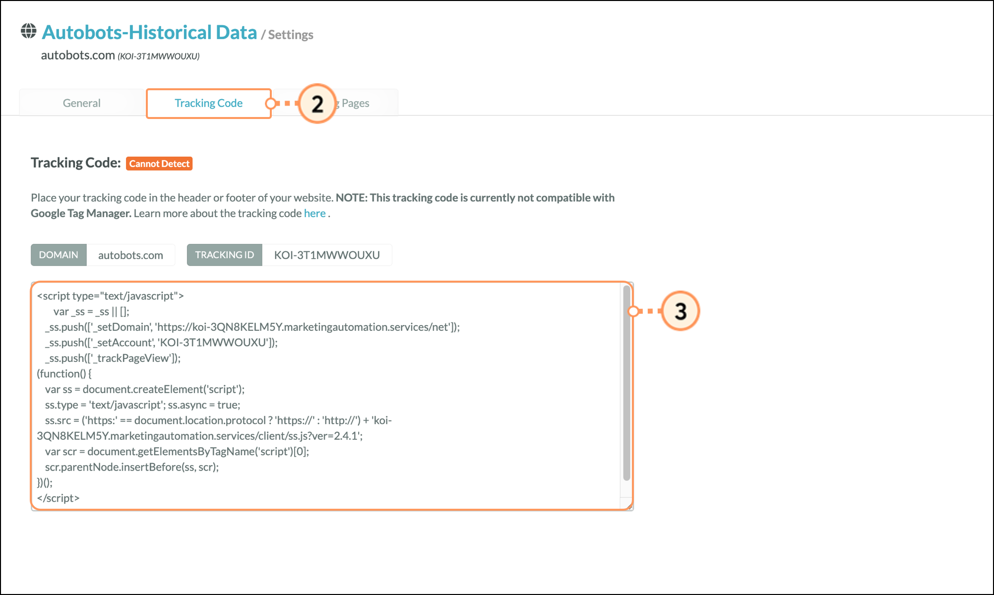 The tracking code text box in the Tracking Code tab of the Site