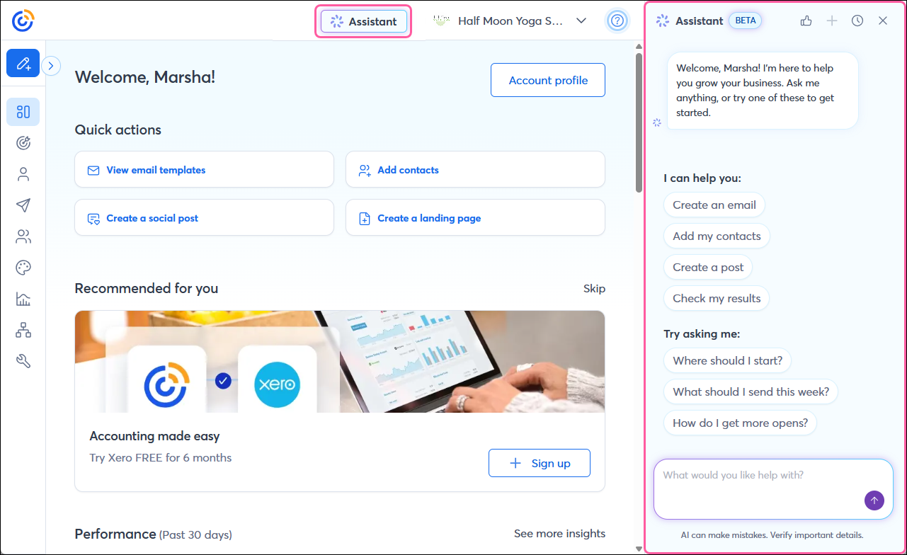 Dashboard with Assistant expanded