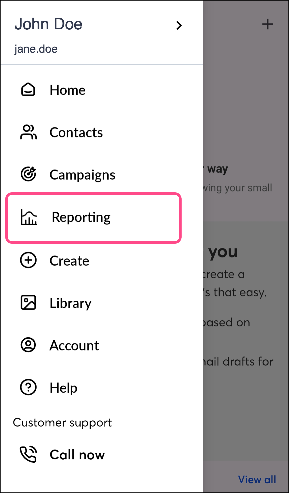 expanded left-side Android menu