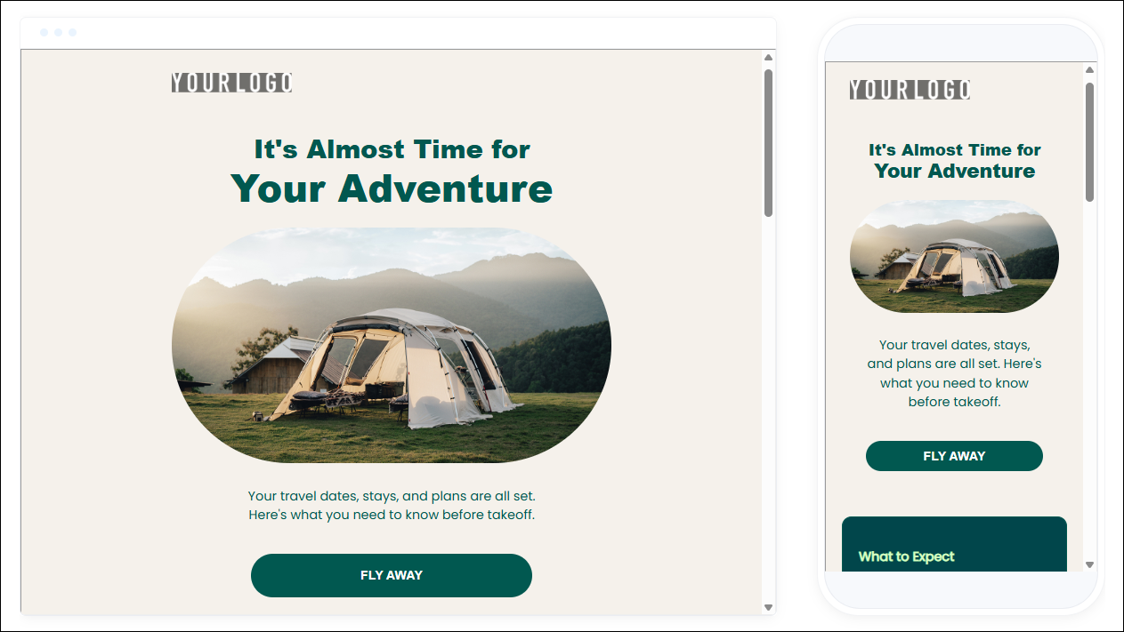 Email template preview with desktop and mobile view