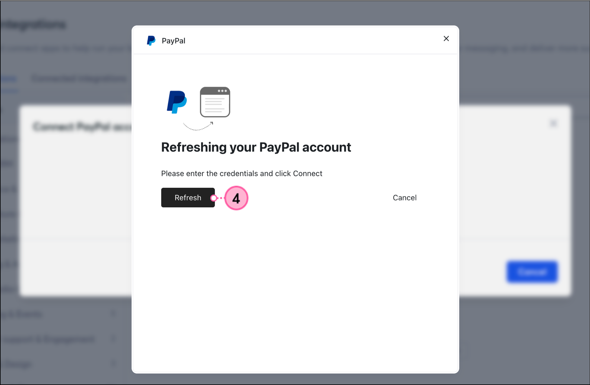 Refresh button on the Refreshing your PayPal account pop-up