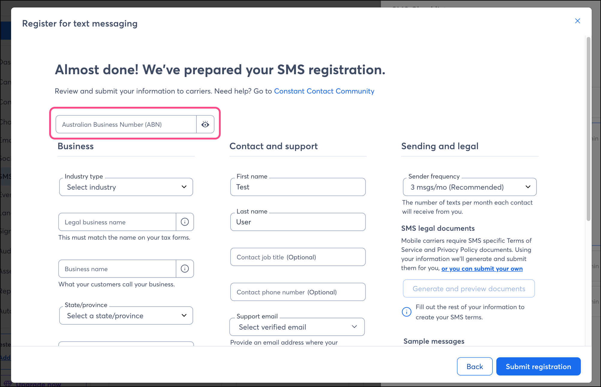 Australian SMS marketing registration form