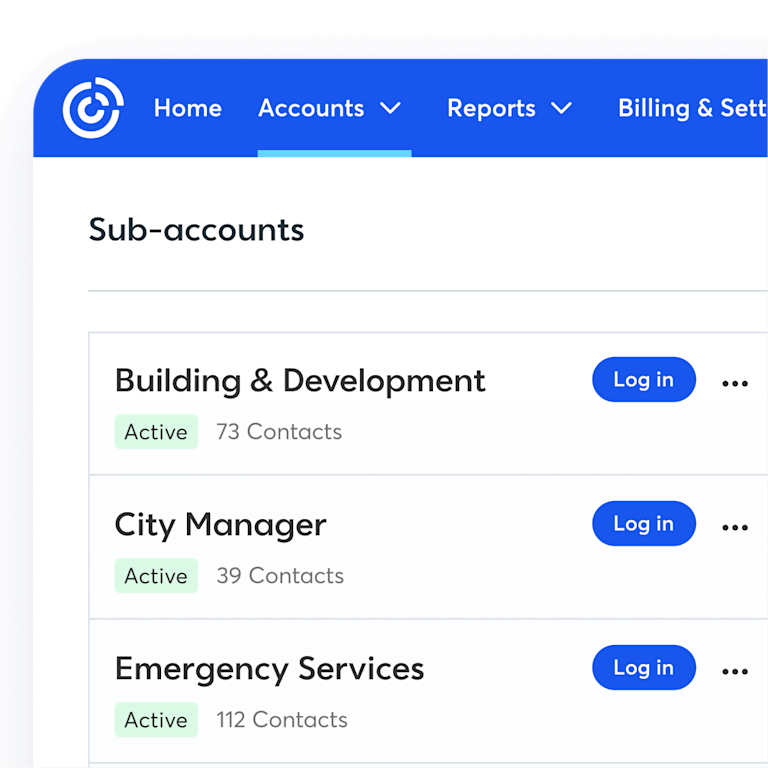 Constant Contact product sub-accounts page
