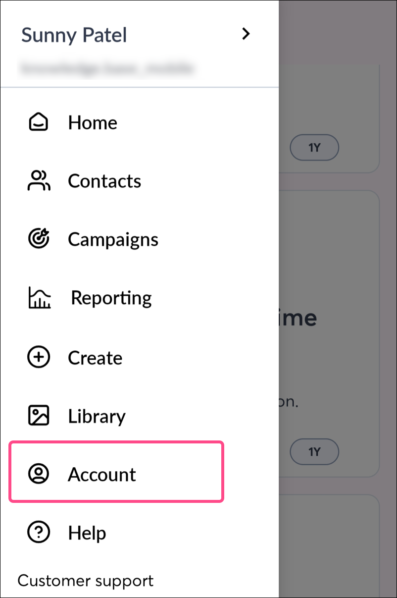 Mobile app android phone left side menu Account option