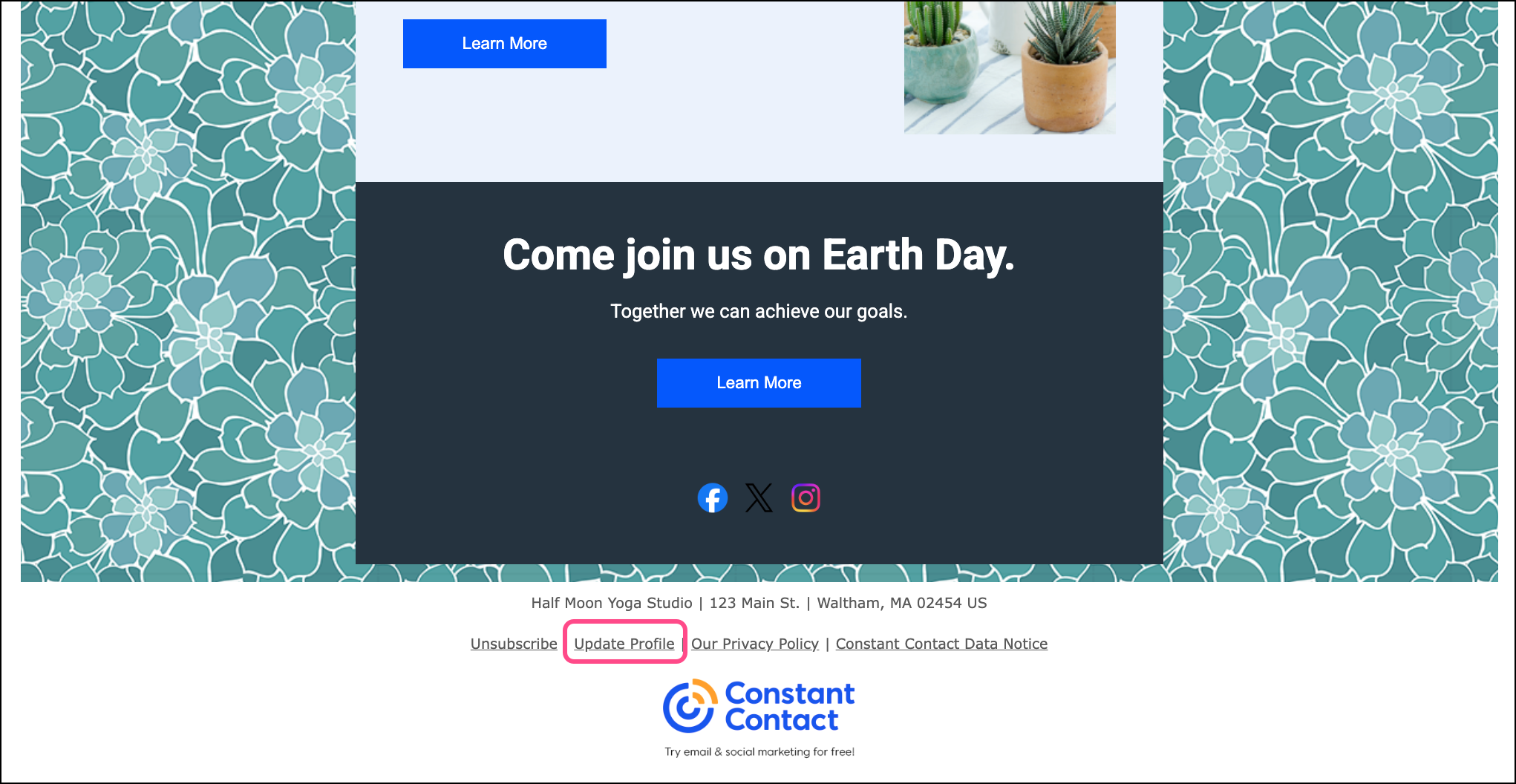 Update profile in the email footer