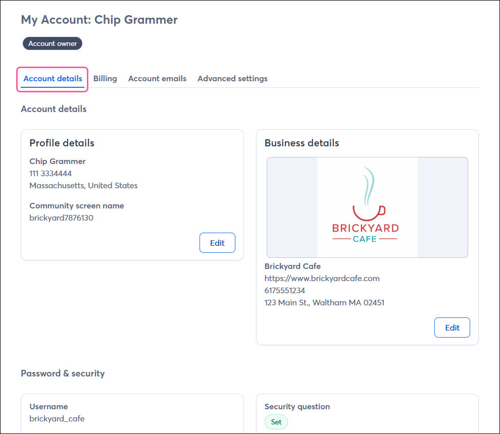 Account Details tab on My Account page